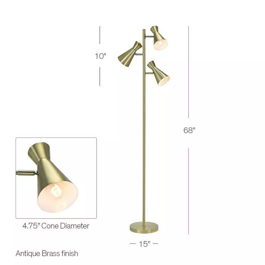 ALLEN + ROTH Catalina 68 -in 3 Headed Cone Track Tree Floor Lamp 1 ALLEN + ROTH Catalina 68 -in 3 Headed Cone Track Tree Floor Lamp