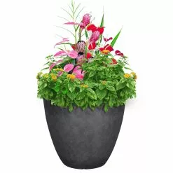 Allen + Roth 16.4In Faux Concrete Planter Black