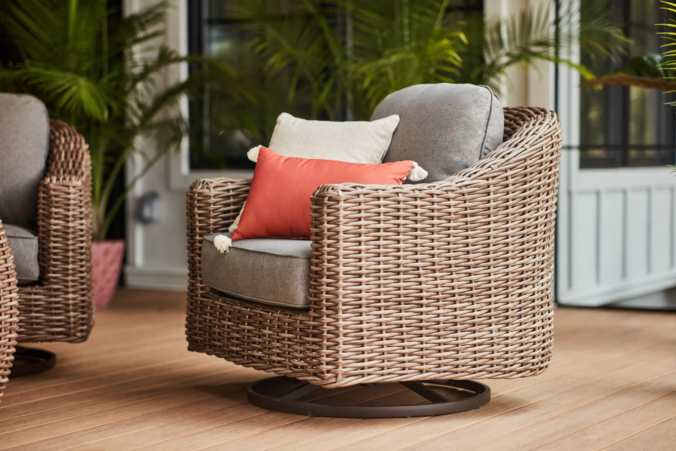 Allen + Roth Costa Set Of 2 Wicker Swivel Dining Chairs With Grey Cushions 7 Allen + Roth Costa Set Of 2 Wicker Swivel Dining Chairs With Grey Cushions - Image 7