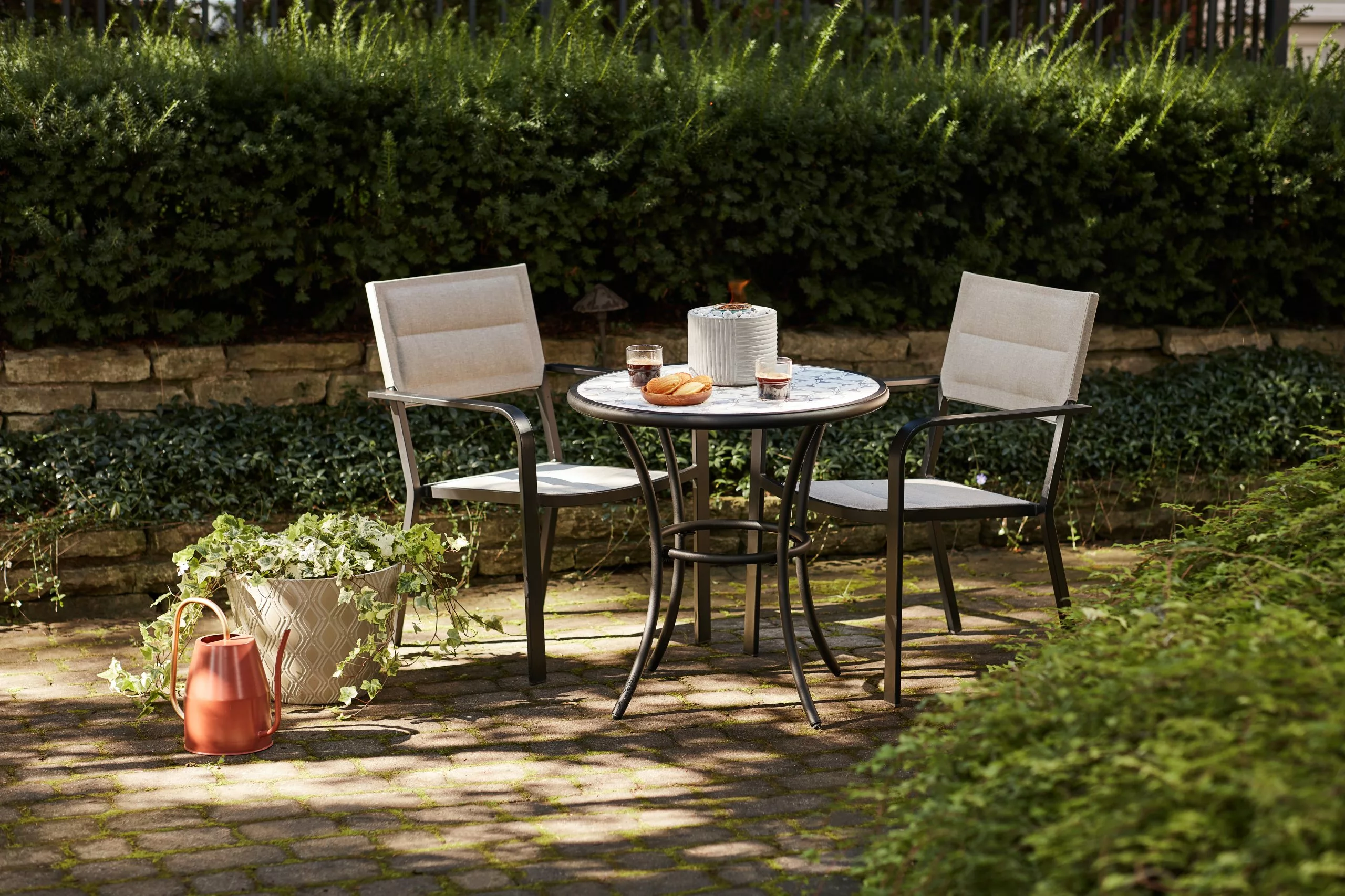 Allen + Roth Grey Stackable Outdoor Chair With Black Metal Frame 4 Allen + Roth Grey Stackable Outdoor Chair With Black Metal Frame - Image 4