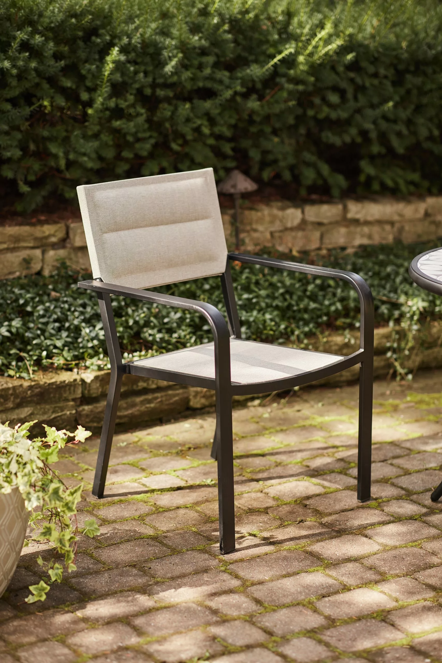 Allen + Roth Grey Stackable Outdoor Chair With Black Metal Frame 2 Allen + Roth Grey Stackable Outdoor Chair With Black Metal Frame - Image 2