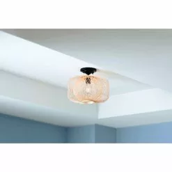 Allen + Roth Harlow 1 Lt Matte Black Finish With Double-Globe Rattan Shade Flush Mount Light 15 Allen + Roth Harlow 1 Lt Matte Black Finish With Double-Globe Rattan Shade Flush Mount Light -Allen + Roth Shop 2462517 46453301