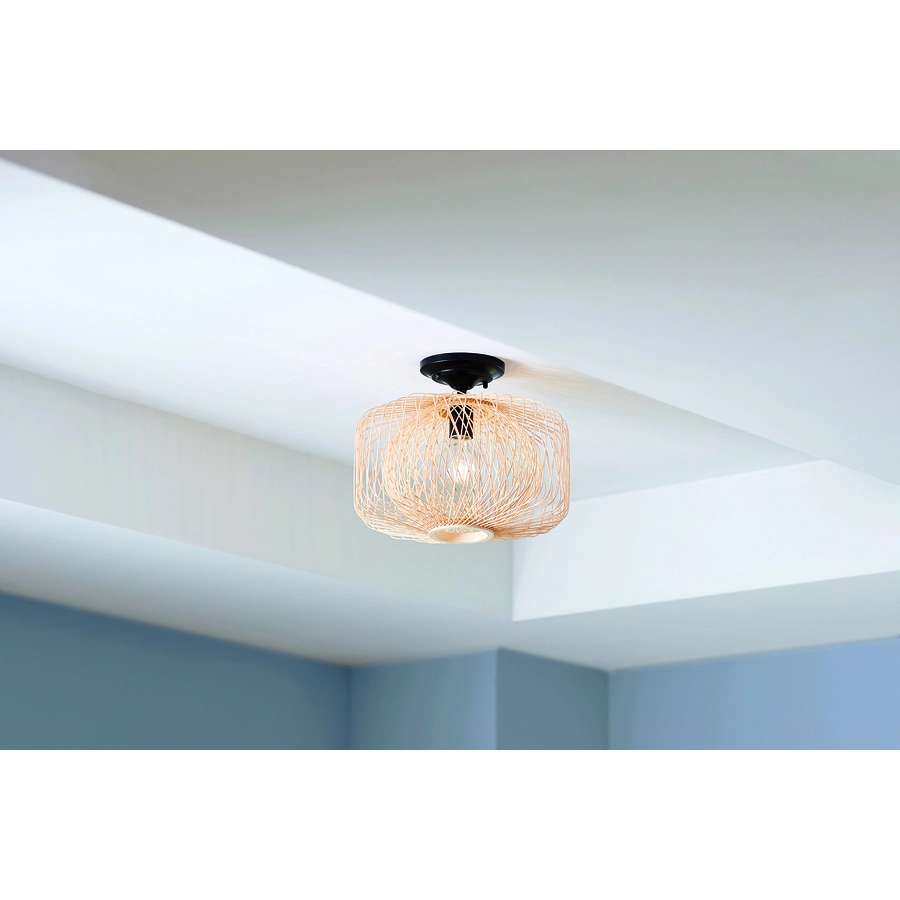 Allen + Roth Harlow 1 Lt Matte Black Finish With Double-Globe Rattan Shade Flush Mount Light 7 Allen + Roth Harlow 1 Lt Matte Black Finish With Double-Globe Rattan Shade Flush Mount Light - Image 7