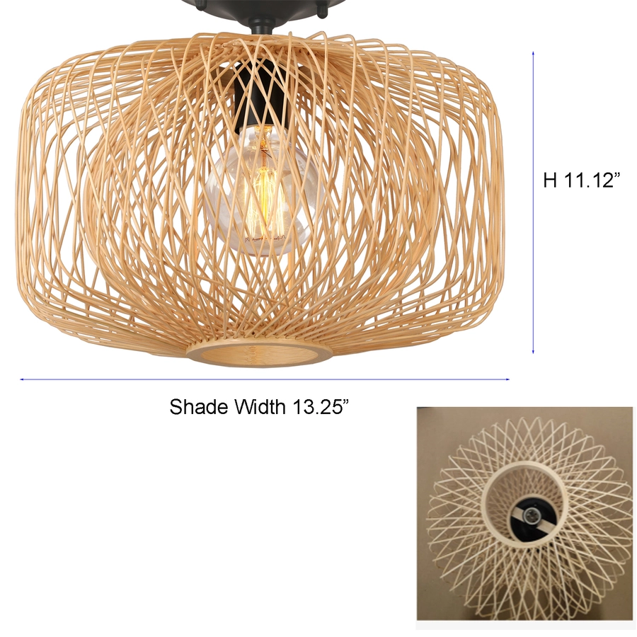 Allen + Roth Harlow 1 Lt Matte Black Finish With Double-Globe Rattan Shade Flush Mount Light 2 Allen + Roth Harlow 1 Lt Matte Black Finish With Double-Globe Rattan Shade Flush Mount Light - Image 2