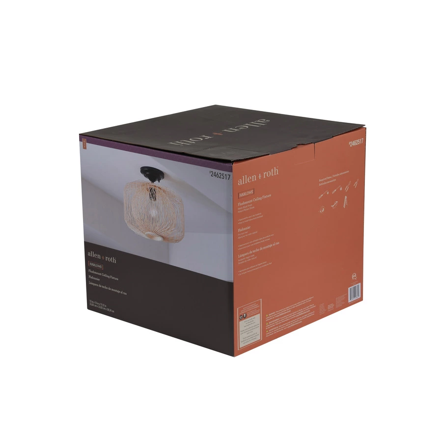 Allen + Roth Harlow 1 Lt Matte Black Finish With Double-Globe Rattan Shade Flush Mount Light 1 Allen + Roth Harlow 1 Lt Matte Black Finish With Double-Globe Rattan Shade Flush Mount Light