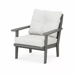 Allen + Roth Oakport Slate-Grey Plastic Deep-Seating Chair With Natural-Linen Cushions