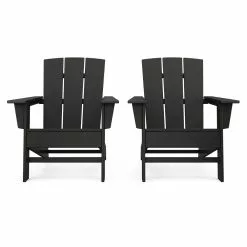 Allen + Roth Oakport Black Plastic Adirondack Chairs - Set Of 2