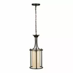 Allen + Roth Harpwell 9.06-in Oil-Rubbed Bronze Mediterranean Single Tinted Glass Pendant Light -Allen + Roth Shop 443468 08701324