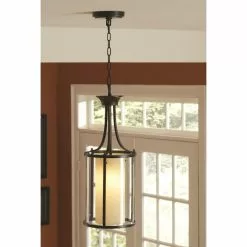 Allen + Roth Harpwell 9.06-in Oil-Rubbed Bronze Mediterranean Single Tinted Glass Pendant Light -Allen + Roth Shop 443468 09986145