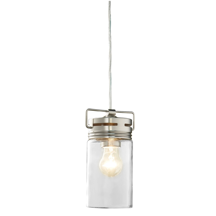 Allen + Roth Vallymede 4.41-in Brushed Nickel Barn Hardwired Clear Glass Jar Pendant 1 Allen + Roth Vallymede 4.41-in Brushed Nickel Barn Hardwired Clear Glass Jar Pendant