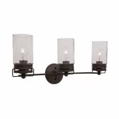 Allen + Roth Vallymede 24-in W 3-Light Aged Bronze Farmhouse Vanity Light