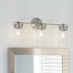 Allen + Roth Vallymede 24-in W 3-Light Brushed Nickel Transitional Vanity Light