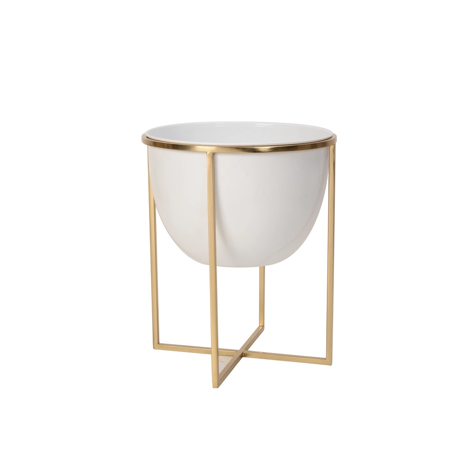 Allen + Roth Planter With Stand - 12.4-in X 15.2-in - White And Gold 5 Allen + Roth Planter With Stand - 12.4-in X 15.2-in - White And Gold - Image 5