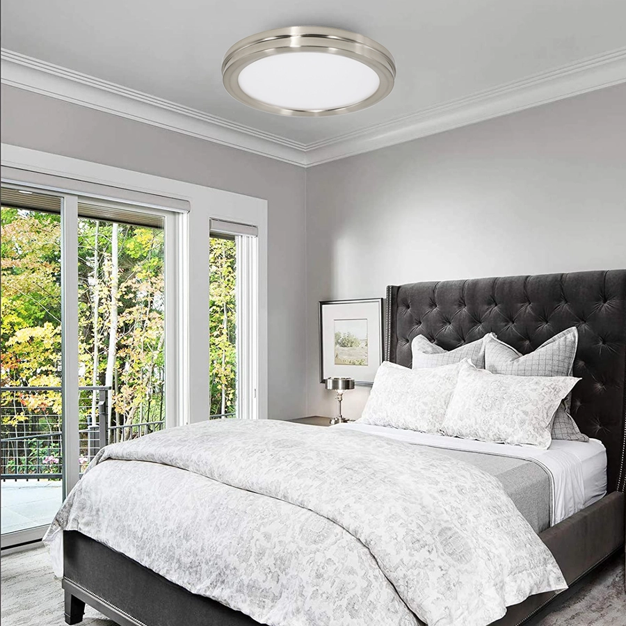 Allen + Roth 2PK 14-in Round Flush Mount-BN Finish 2 Allen + Roth 2PK 14-in Round Flush Mount-BN Finish - Image 2