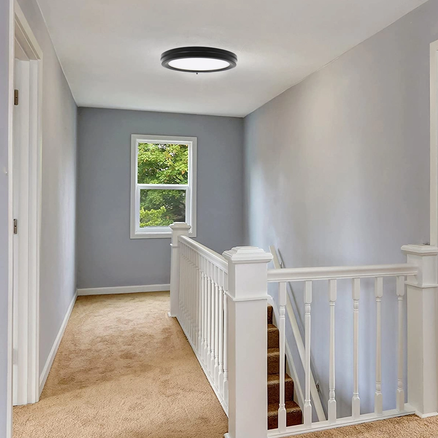 Allen + Roth 2PK 14-in Round Flush Mount-Black Finish 2 Allen + Roth 2PK 14-in Round Flush Mount-Black Finish - Image 2