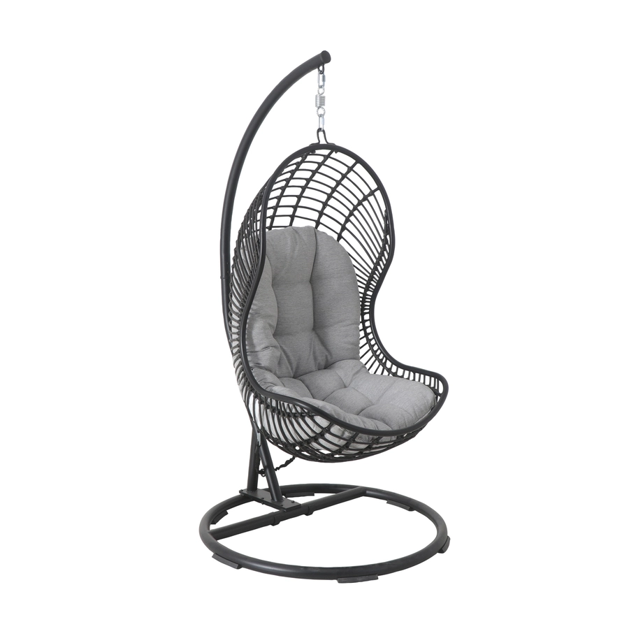 Allen + Roth Cresley Black Steel And Wicker Hanging Patio Chair With Grey Cushion 8 Allen + Roth Cresley Black Steel And Wicker Hanging Patio Chair With Grey Cushion - Image 8