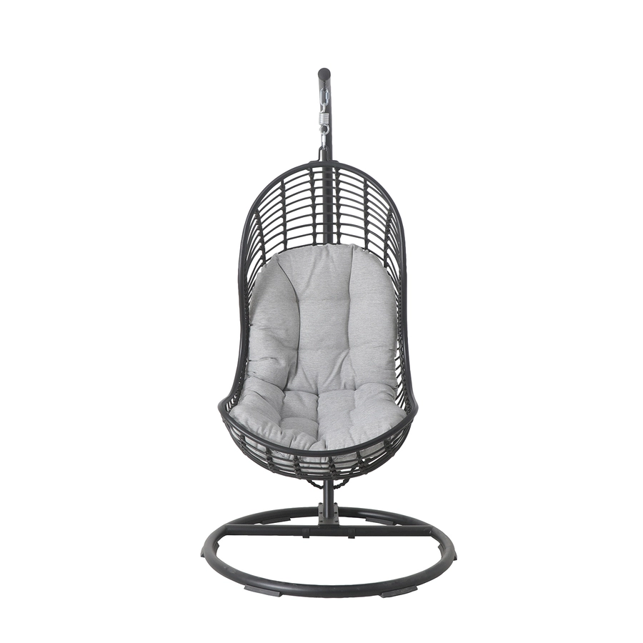 Allen + Roth Cresley Black Steel And Wicker Hanging Patio Chair With Grey Cushion 4 Allen + Roth Cresley Black Steel And Wicker Hanging Patio Chair With Grey Cushion - Image 4