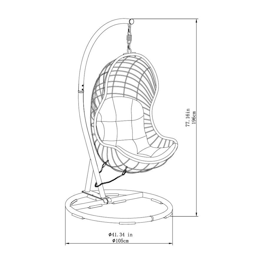 Allen + Roth Cresley Black Steel And Wicker Hanging Patio Chair With Grey Cushion 9 Allen + Roth Cresley Black Steel And Wicker Hanging Patio Chair With Grey Cushion - Image 9