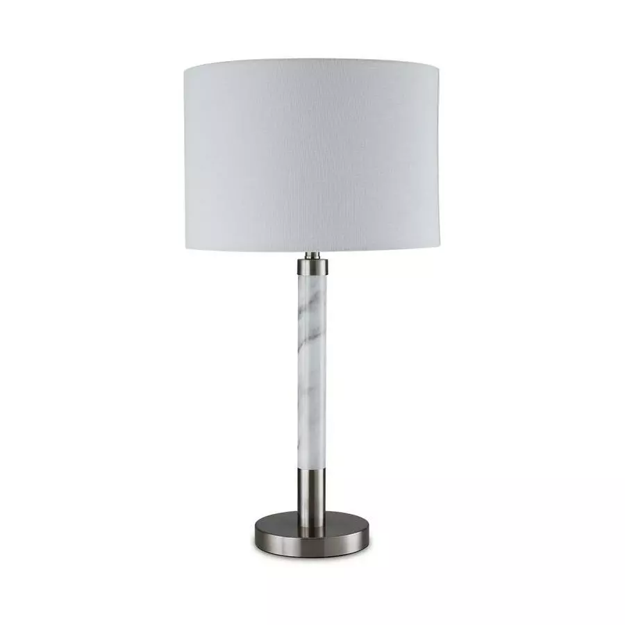 Allen + Roth 25-inH Brushed Nickel With Faux Marble Accent Table Lamp With White Linen Fabric Shade 6 Allen + Roth 25-inH Brushed Nickel With Faux Marble Accent Table Lamp With White Linen Fabric Shade - Image 6