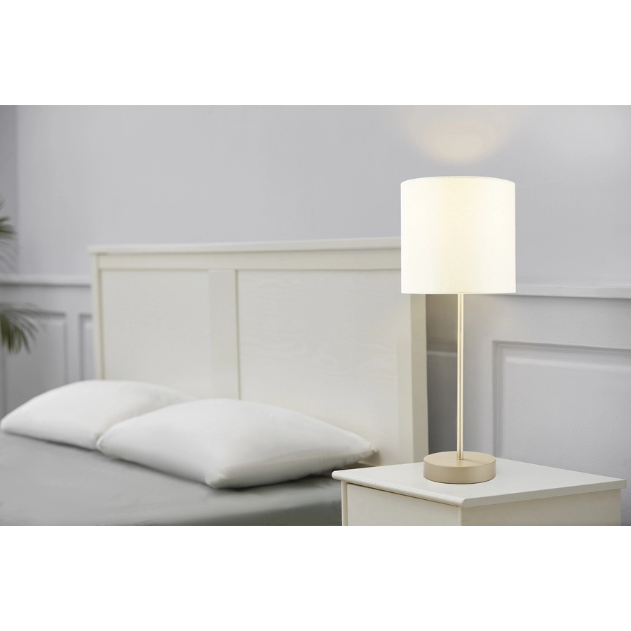 Allen + Roth 22-inH 2PC Painted Gold Table Combo Set With 1pc Power Outlet And Tan Linen Shades 2 Allen + Roth 22-inH 2PC Painted Gold Table Combo Set With 1pc Power Outlet And Tan Linen Shades - Image 2