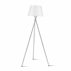 Allen + Roth 59-inH Plated Sickle Tripod Floor Lamp With White Linen Shade