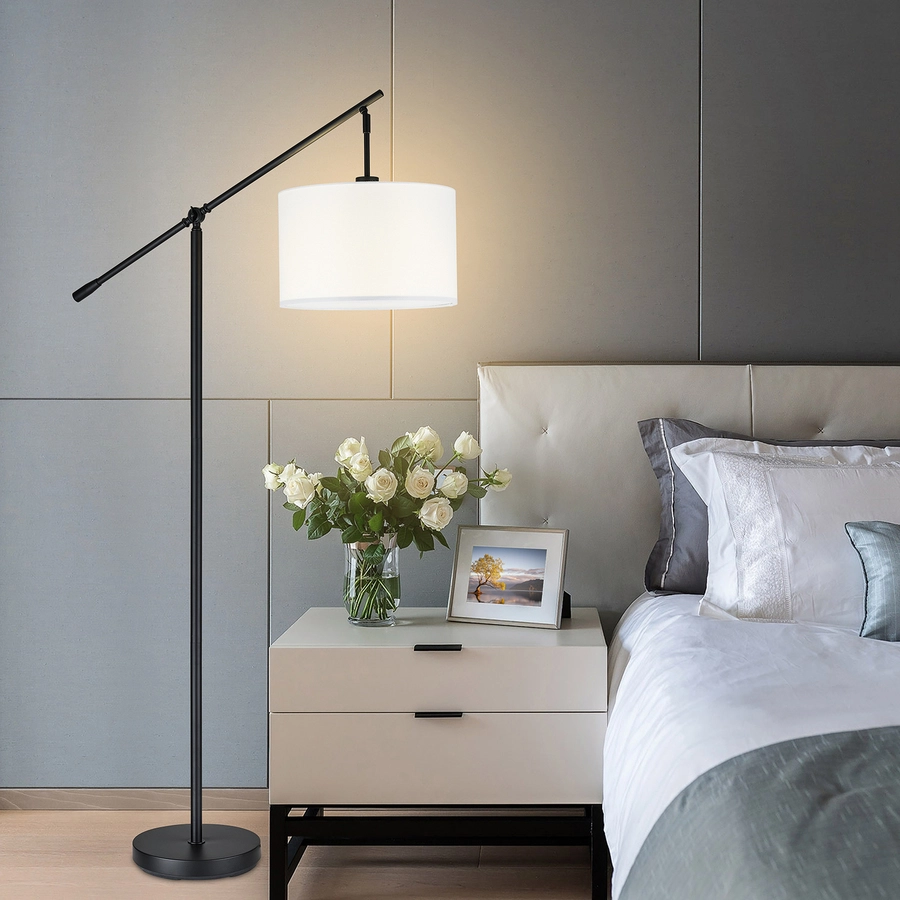 Allen + Roth 60-inH Painted Black Over The Sofa Floor Lamp With White Linen Shade 7 Allen + Roth 60-inH Painted Black Over The Sofa Floor Lamp With White Linen Shade - Image 7