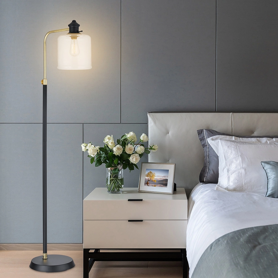 Allen + Roth 58-inH Painted Black With Antique Brass Down Bridge Floor Lamp With Clear Glass Shade 5 Allen + Roth 58-inH Painted Black With Antique Brass Down Bridge Floor Lamp With Clear Glass Shade - Image 5