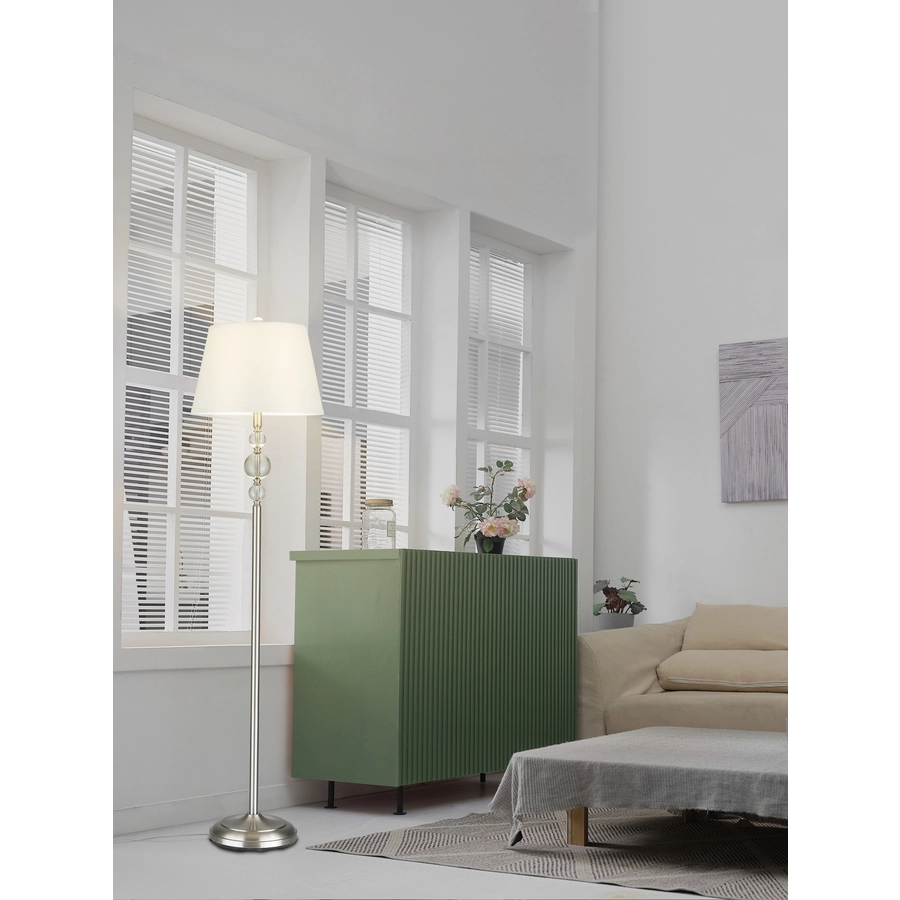 Allen + Roth 59.75-inH Brushed Nickel Floor Lamp With Stacked Solid Glass Ball With White Linen Shade 2 Allen + Roth 59.75-inH Brushed Nickel Floor Lamp With Stacked Solid Glass Ball With White Linen Shade - Image 2