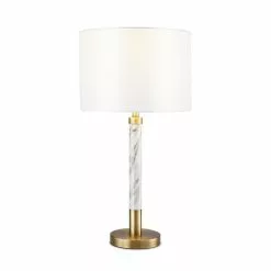 Allen + Roth 25-inH Plated Brass With Faux Marble Accent Table Lamp With White Linen Fabric Shade -Allen + Roth Shop 910565 44066706