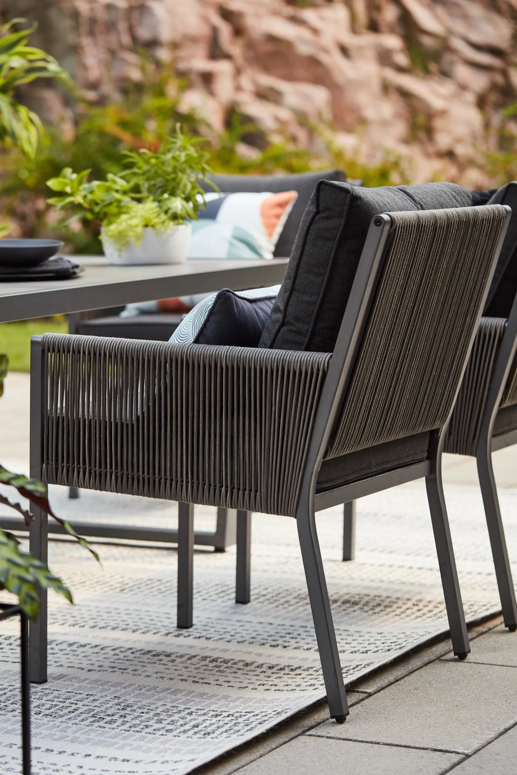 Allen + Roth Brokking Metal And Wicker Patio Chair With Grey Cushions - Set Of 2 5 Allen + Roth Brokking Metal And Wicker Patio Chair With Grey Cushions - Set Of 2 - Image 5