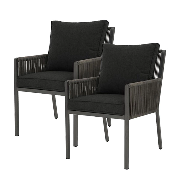 Allen + Roth Brokking Metal And Wicker Patio Chair With Grey Cushions - Set Of 2 2 Allen + Roth Brokking Metal And Wicker Patio Chair With Grey Cushions - Set Of 2 - Image 2