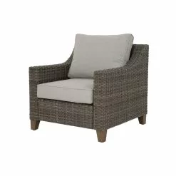 Allen + Roth Castlefield Brown Wicker Patio Chair With Grey Cushion